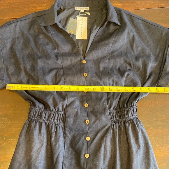 NWT BALTIC BORN Navy Blue Button Front Collared Midi Dress Size M Cotton Linen - Picture 4 of 6